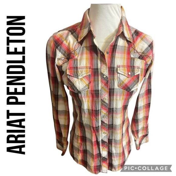 Ariat Pendleton Multi-Color Women’s Plaid Checkered 100% Cotton Fitted Western B - Picture 1 of 13